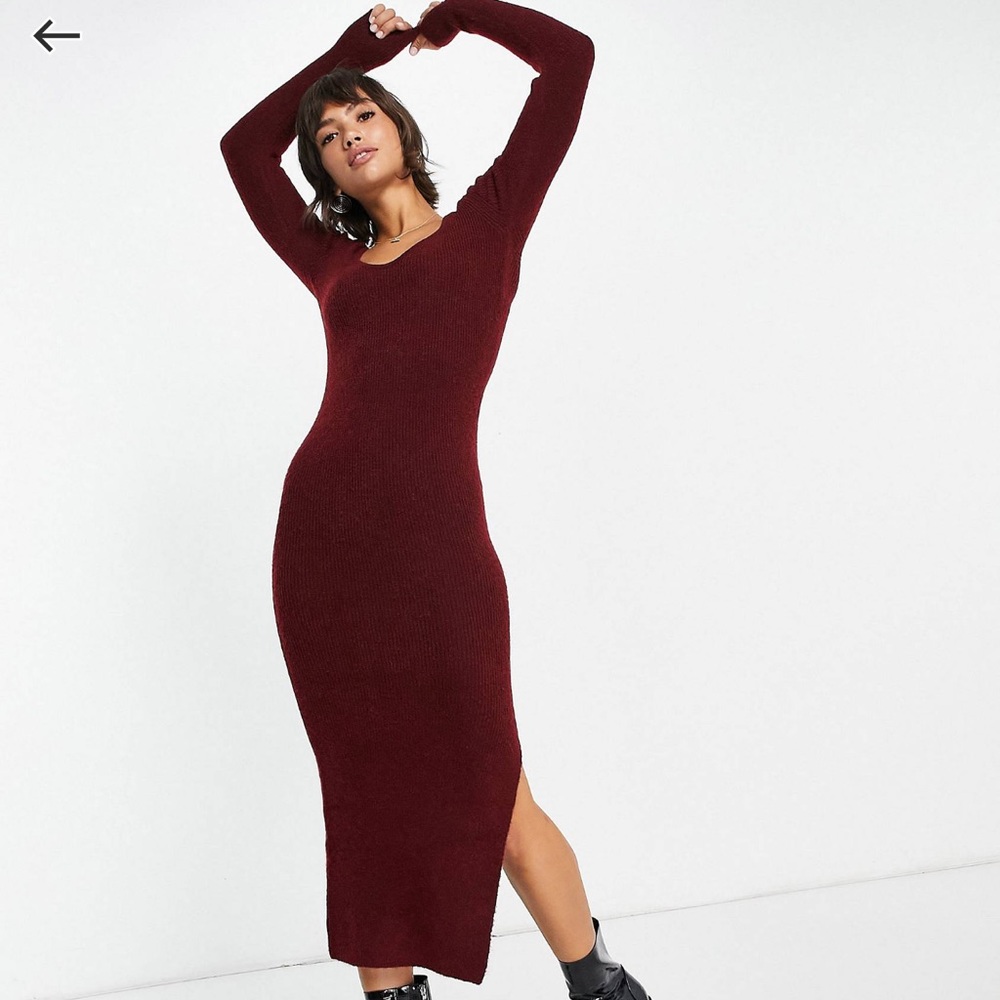 ASOS DESIGN KNITTED MAXI DRESS with sweetheart neckline in dark red
